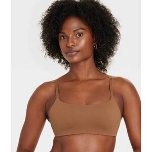 Women's Auden Bonded Microfiber Padded Scoop Bralette Bra Dark Brown XL